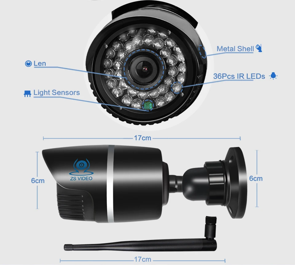 ZSVIDEO Surveillance Cameras Wireless CCTV Monitor IP Camera Alarm System WIFI IP Cameras Waterproof NVR HD Bullet IR Webcam (11)