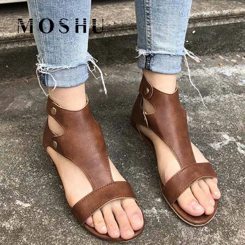 

Flat Sandals Women Gladiator Sandals for Woman Zipper Slides Summer Rome Beach Shoes Peeo Toe Shoe Sandalia Feminina