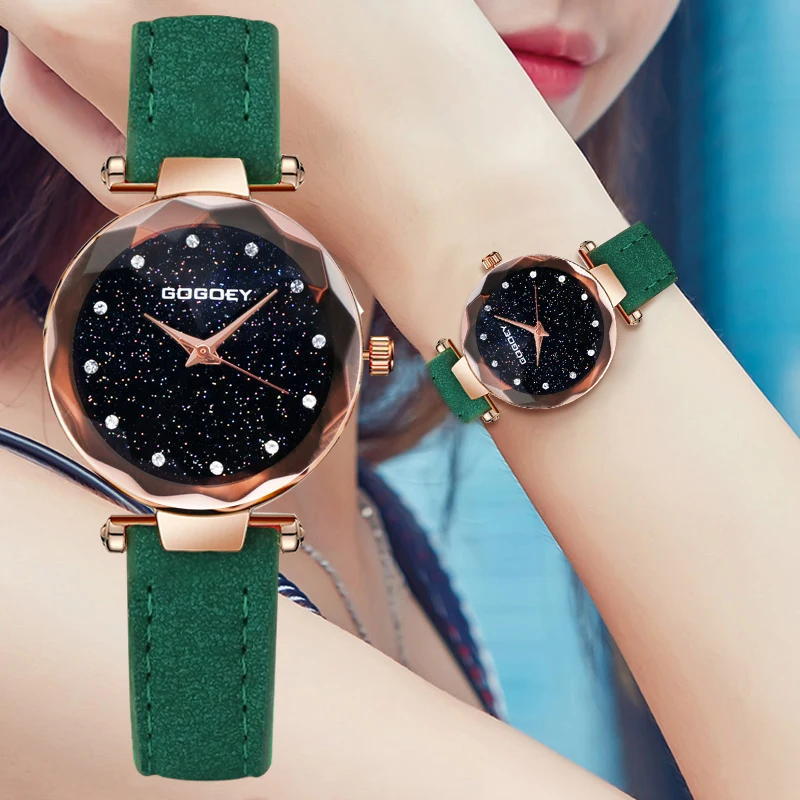 

2019 New Shinny Starry Sky Dial Women Watches Leather Strap Wrist Watch Ladies Dress Clock montre femme reloj mujer