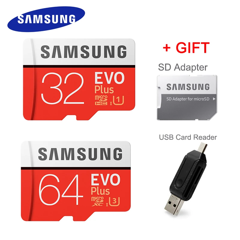 Карта памяти SAMSUNG EVO + 64 ГБ карта Micro SD Plus 128 ГБ/32 ГБ/256 U3 U1 C10 TF с адаптером для
