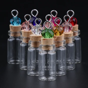 

1ml Small Bottles Transparent Mini Glass Jars with Cork Stoppers, 10 Pack, Mixed Color Top