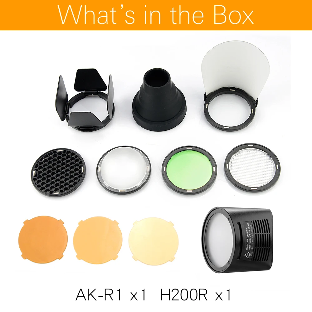 Godox H200R удлинительная головка для вспышки с AK R1 дверью сарая Snoot цветным фильтром