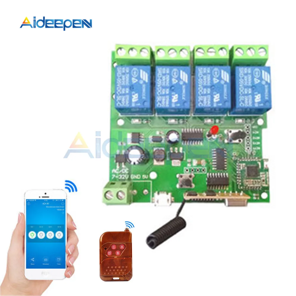 

Smart home Automation Modules DIY Wireless Switch Remote Contro 4ch 7-32V and 433mhz Wifi Switch with Timer