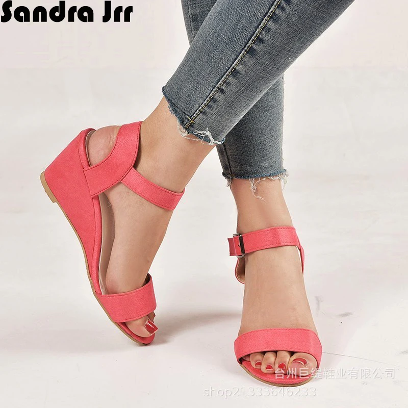 Sandra Jrr 2019 Summer Wedges Heel Sandals Plus Size Open Toe Casual Pumps Shoes Women Leather Med Height Increasing | Обувь