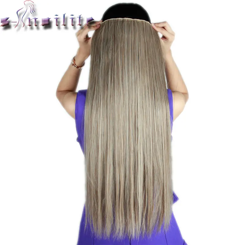 

S-noilite 66CM Straight Clip in One Piece Hair Extensions Synthetic High Temperature Fiber Head Grey mix Hairpiece