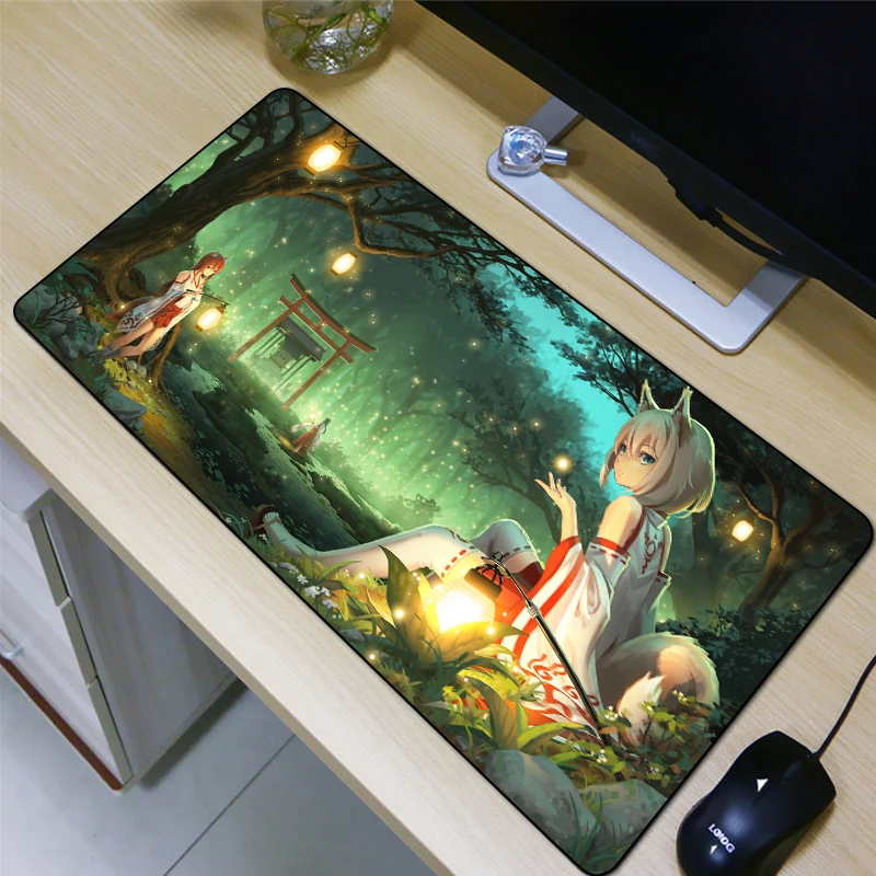 

FFFAS 80*40 Girls mouse pad Cartoon animation style Beautiful Night Anti-skid at the bottom of the product HD printing XL mats