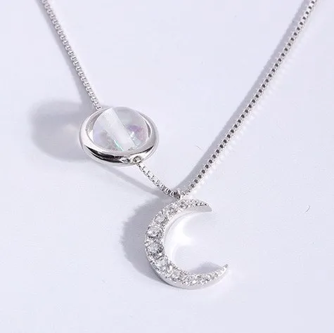 

JC Hot S925 Sterling Silver Jewelry Women Gemstone Necklaces Romantic Cute Design Unicorn Sun and Moon Pedant Moonstone Necklace