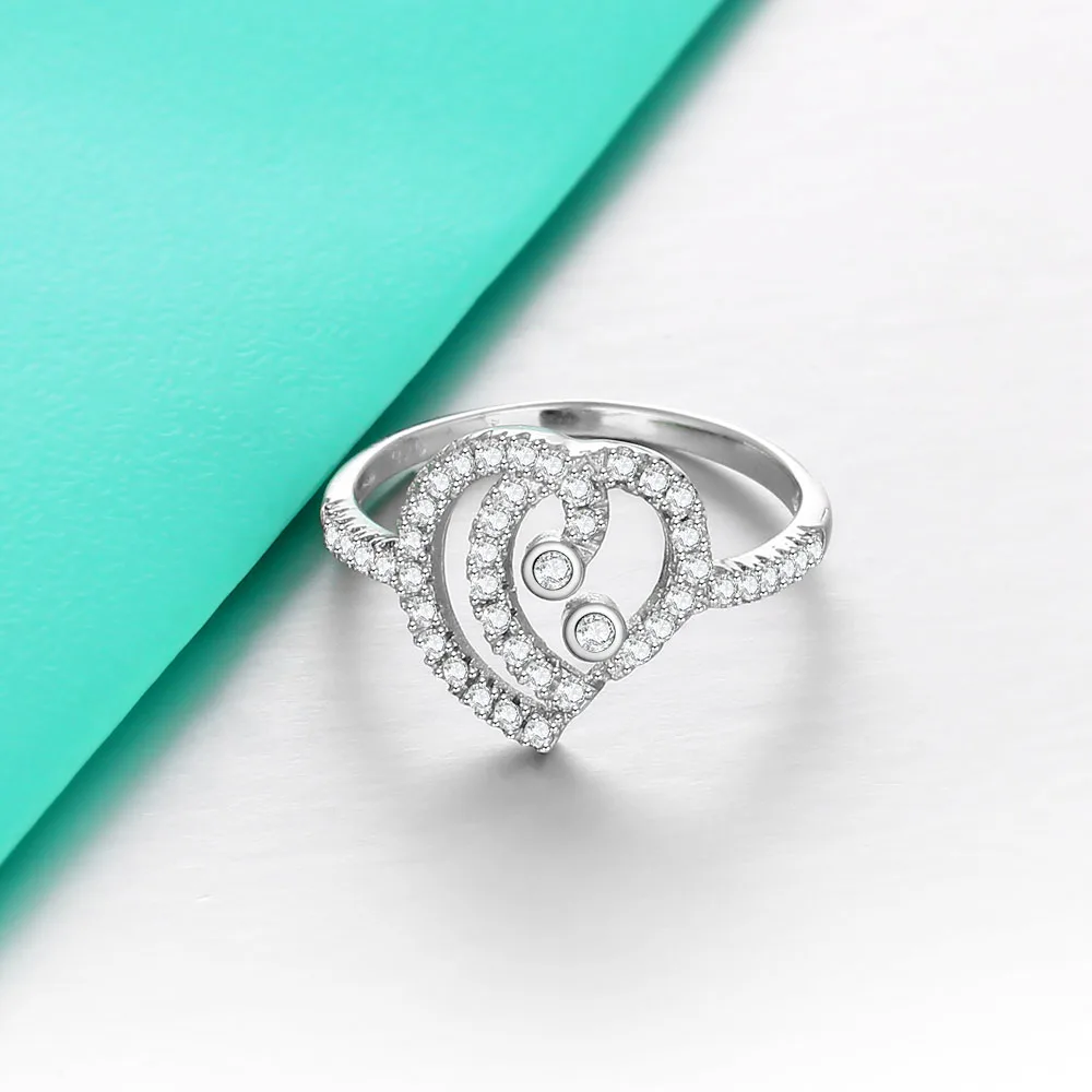 Luxurious Heart Design Cubic Zirconia 925 Sterling Silver Party Rings For Women Best Gift For Her (JewelOra RI101735)