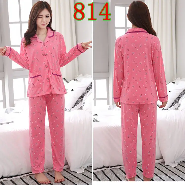 Plus Size Cotton Pajama Sets for Women Autumn Winter Long Sleeve Print Pyjama Ladies Loungewear Homewear Home Clothing