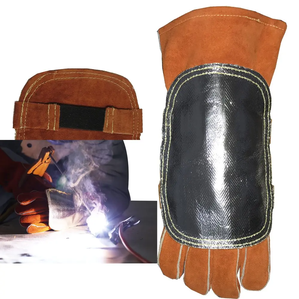 Welding Gloves' Cover High Heat Protection Aluminized & Cowhide Leather Anti Flame Stitching Welder Pad