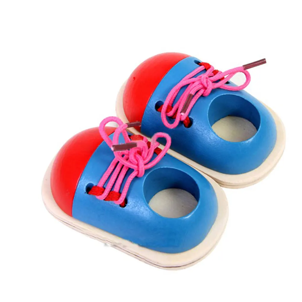  Random Color Kids Educational Toys Children Wooden Toys Toddler Lacing Shoes Early Education Teachi - 32972475222