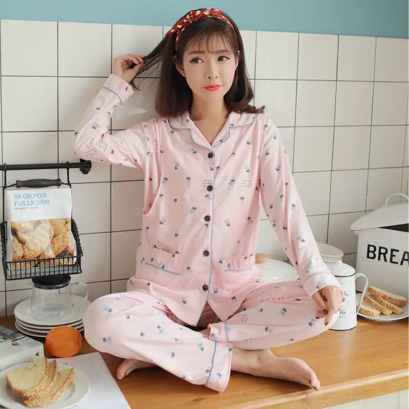 Spring Autumn Cotton Breastfeeding Pregnant Women Korean Pajamas Winter Suit