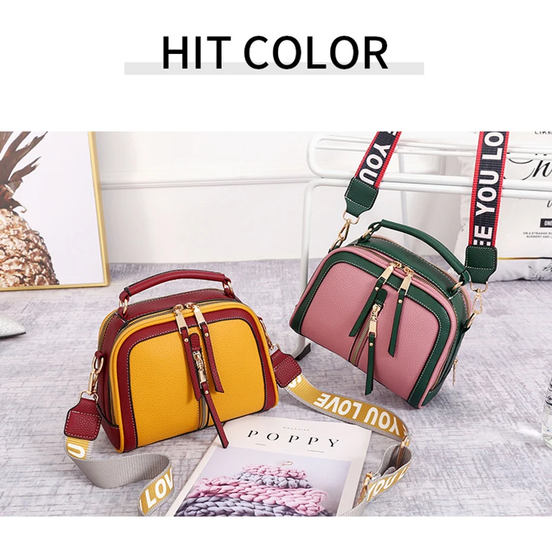 New Women Luxury Handbags Fashon PU Leather Lady Letter Strap Shoulder Bag Mini Female Panelled Designer Travel Crossbody SS3535 (1)