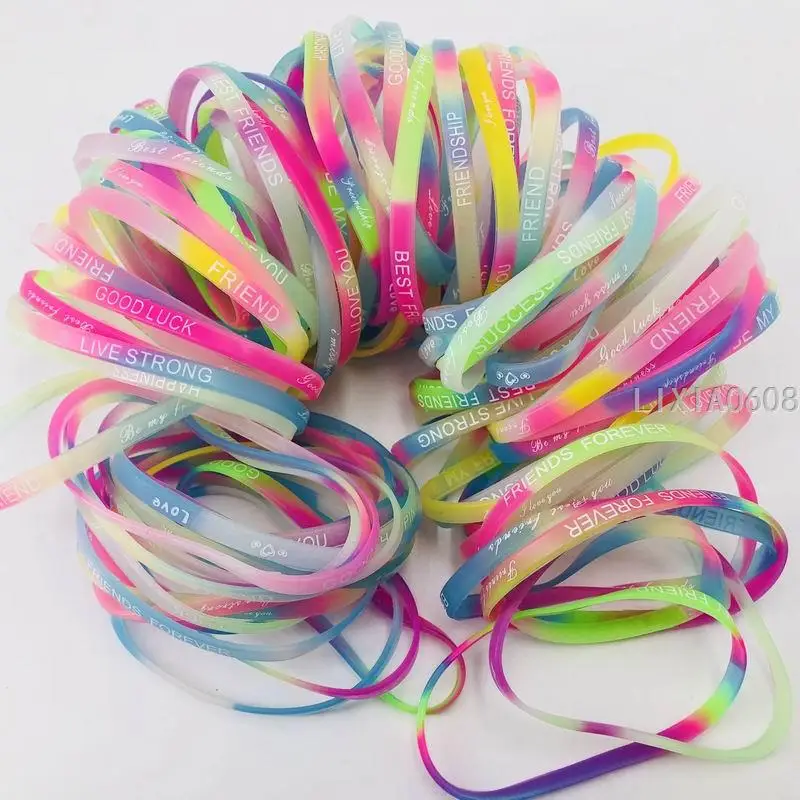 Silicone Wristband Pack of 200pcs Multicolor Love Friendship Style Wrist Cuff Power Silicone Bracelet