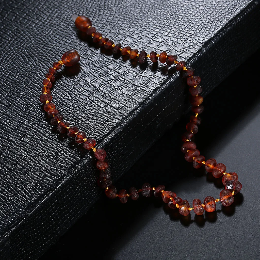 Raw Baltic Янтарное прорезывающее ожерелье/браслет для малыша(коньячное сырье-неполированное)-ручная работа в литовском стиле-3 размера