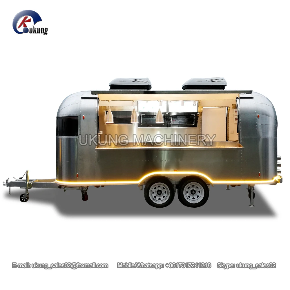 Airstream стиль матовая нержавеющая сталь пищевая тележка, буксируемая пищевая трейлер грузовик