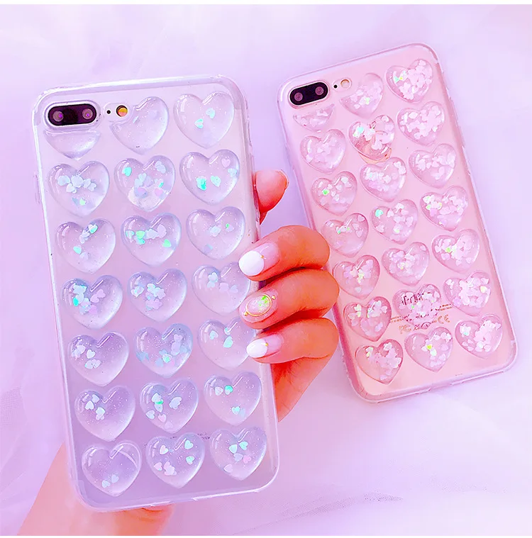 

3D Love Heart Case for iphone XS Max XR 6 6S Plus 10 Soft Silicone Bling Glitter Clear Cover for iphone 7 8 Plus Case iphone 8 X