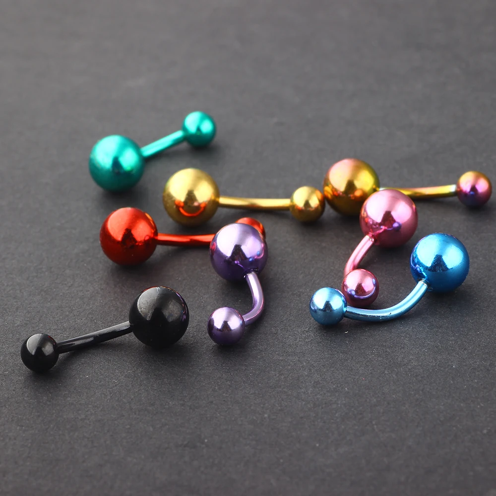 JUNLOWPY Anodized Stainless Steel Body Jewelry Navel Bell Button Rings 14g Fashion Belly Rings Ear Piercing Bar Barbell 100pcs