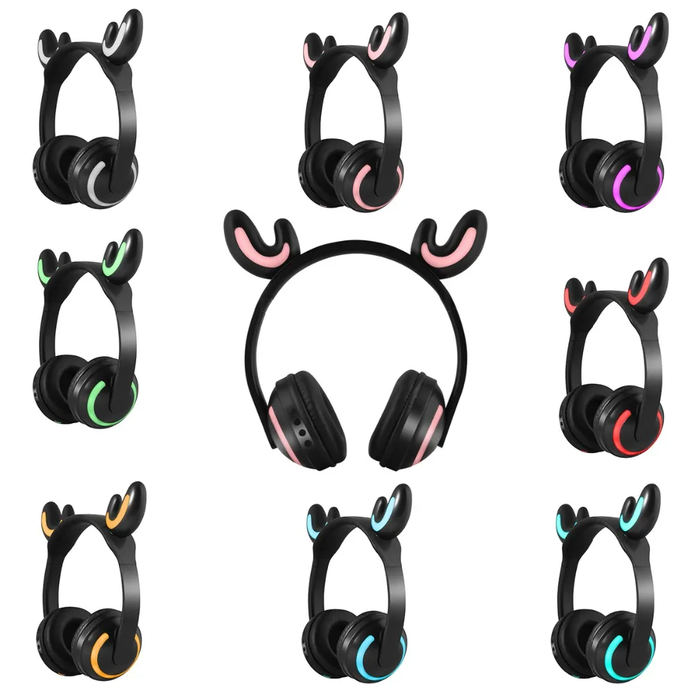 Wireless Bluetooth Headphones Cute Ear Luminous LED Sports Earphones Super Bass Stereo Gaming Headset With Microphone