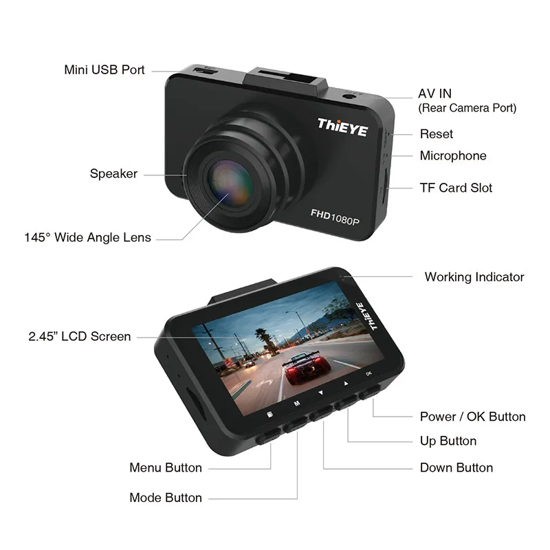5 шт. Dash Cam Safeel 3 HD 1080 P Автомобильный видеорегистратор Камера 145 градусов 2 45