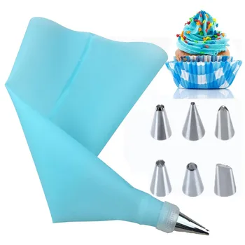 

Silicone Icing Piping Cream Pastry Bag +6 Nozzle Set Cake Decorating Tools kitchen accessories for cakes
