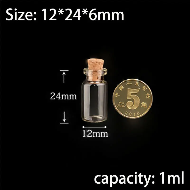 10 шт. 0,5 мл/1 мл/2 мл/5 мл Бутылочка стеклянные банки Декор DIY прозрачные контейнеры мини массажные Флаконы украшения пробковая пробка каменные горшки - Цвет: 1ml