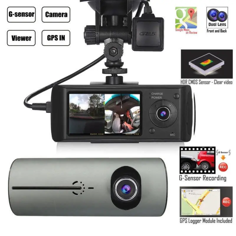 

piont shoot camera Dual Lens GPS Camera HD Dash Cam G-Sensor w/ Lock Button Automatic Cycle Recording normal