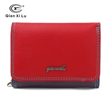New Brand Genuine Leather Ladies Wallet Zipper and Hasp Purse Small Coin Purses Women Three Fold Candy Color Wallet Cowhide