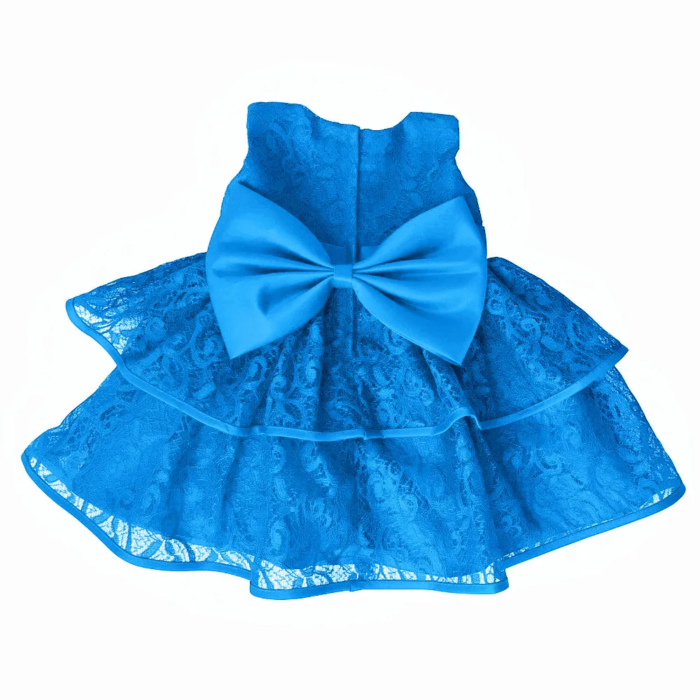 Хлопковые кружевные платья для новорожденных г. Новое поступление, красное платье для малышей на 1 год, платье на день рождения, крестины для девочек - Цвет: Blue