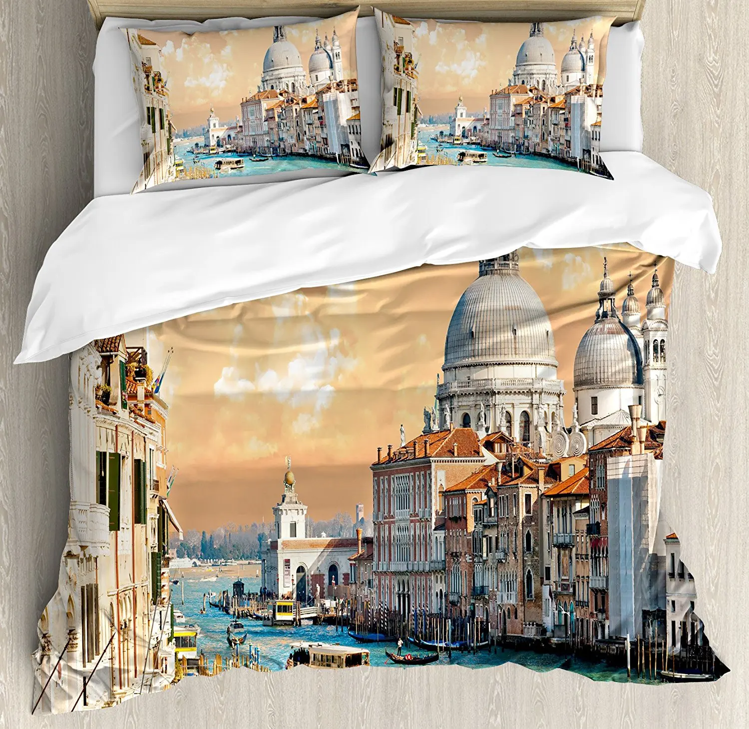 Cityscape Duvet Cover Set Grand Canal in Venice Italy Historical European Cityscape Town Tower