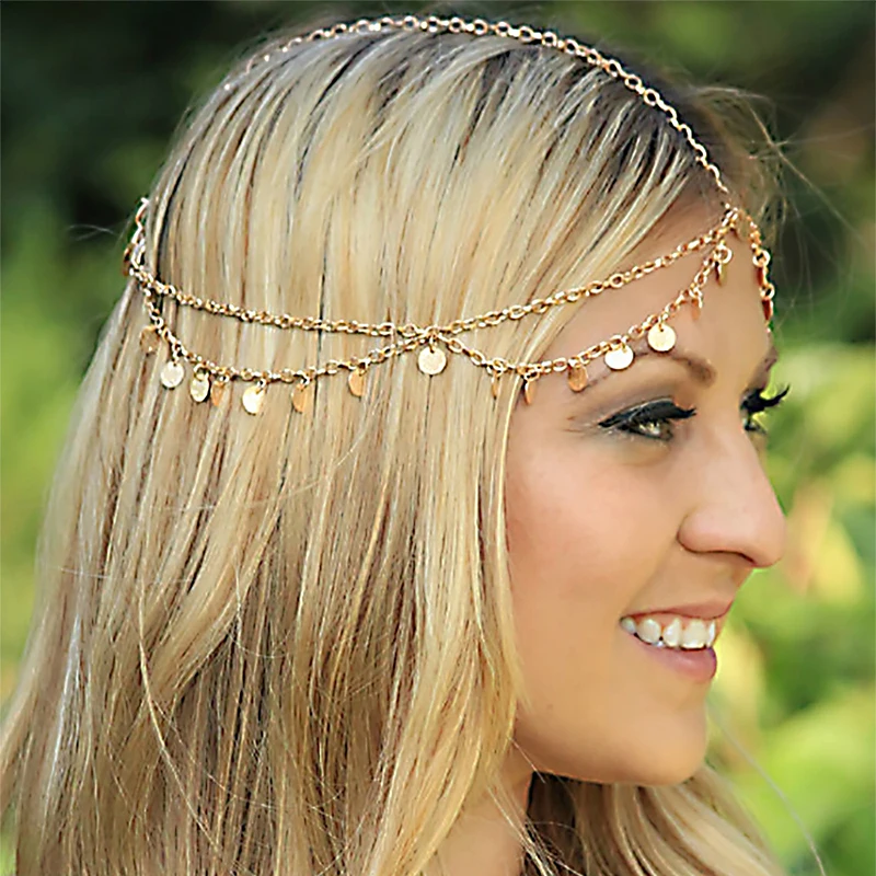 New Women Head Jewelry Simple Gold Silver Shining Sequins Head