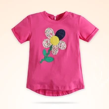 Хлопковая футболка с короткими рукавами и принтом для маленьких девочек Летняя Брендовая детская одежда с круглым вырезом детские топы, футболки для детей от 18 месяцев до 6 лет