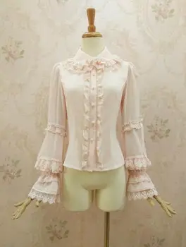

2017 New Sweet Lolita Blouse with Double Layered Lace Collar Classic Women's Shirt
