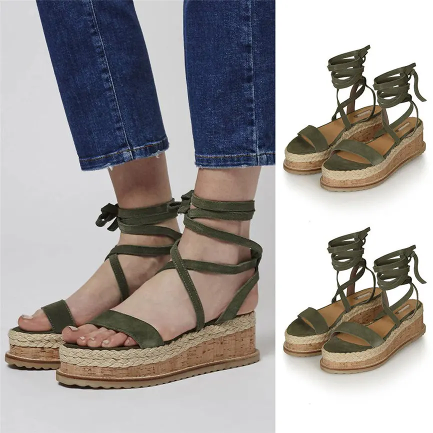 

2019 Women New Shose Ladies Women Roman Shoes Platform Woven Thick-Bottom Waterproof Wedge Sandals M#3