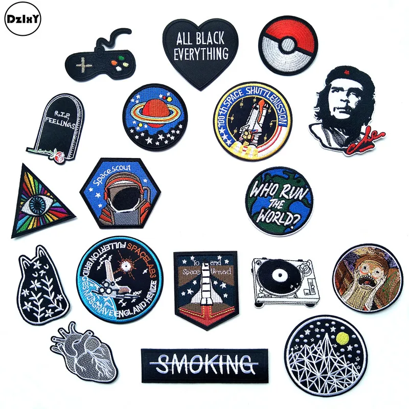 

(30 Styles can Choose) Astronaut Embroidery Patches for Clothing DIY Stripes Appliques Clothes Stickers Iron on Alien Badge @W