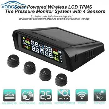

VODOOL LCD Car TPMS Tyre Pressure Monitoring System Solar Charger With 4 External Internal Sensor Auto Security Alarm Systems