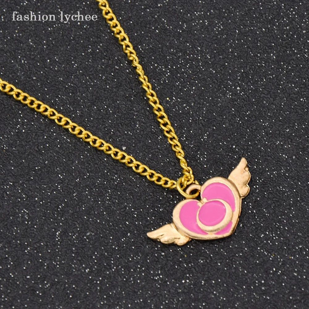 

fashion lychee Anime Sailor Moon Metal Star Love Heart Pendant Necklace For Women Cartoon Wings Necklace Fashion Jewelry