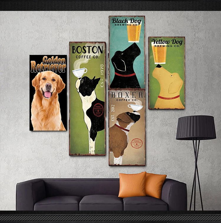 

Dog Shabby Chic Home Bar Cafe Vintage Wall Decor Art Metal Tin Signs Pub Tavern Retro Decorative Plates Metal Poster 15x30