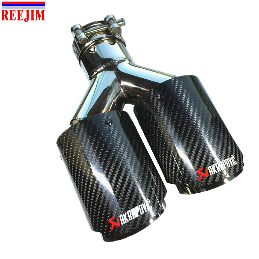 

1PCS Dual carbon fiber Stainless Steel Akrapovic exhaust tip exhaust pipe muffler Glossy Black Exhaust Tip