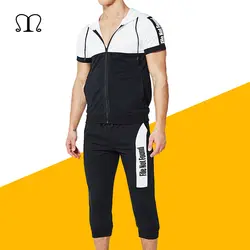 Летний комплект с капюшоном, мужской спортивный костюм 2019, Модный комплект из 2 предметов, толстовка с капюшоном + шорты, спортивный костюм