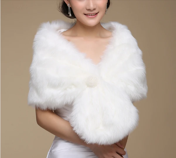 Bride Fake fur stole Ivory Pearl shawl Women's Shrug Wrap Bridesmaid