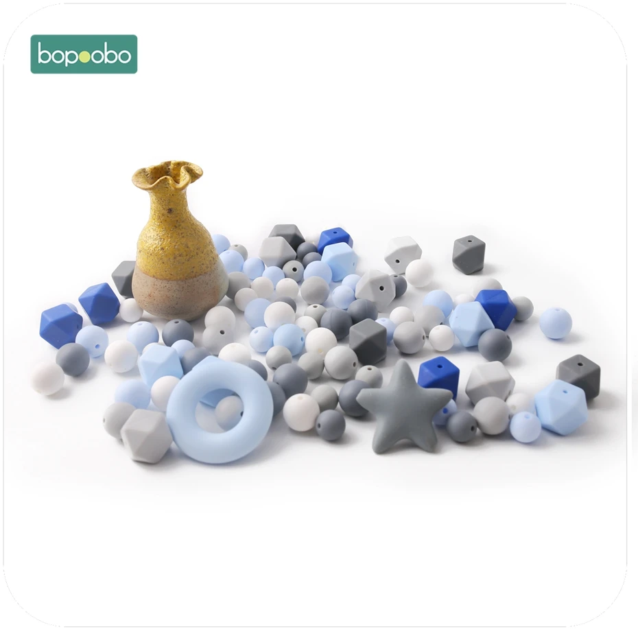Bopobo 100 шт детский силиконовый Прорезыватель серо-голубой восьмиугольный бисер круглый шарик зубной фиксатор устройство DIY аксессуары для рукоделия