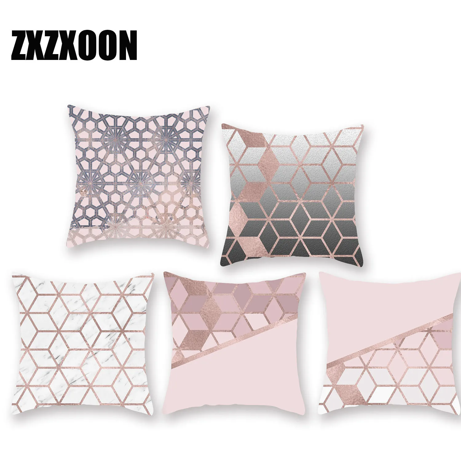 Diy Custom Decorative Throw Pillows Case Polyester Rose Gold Geometric