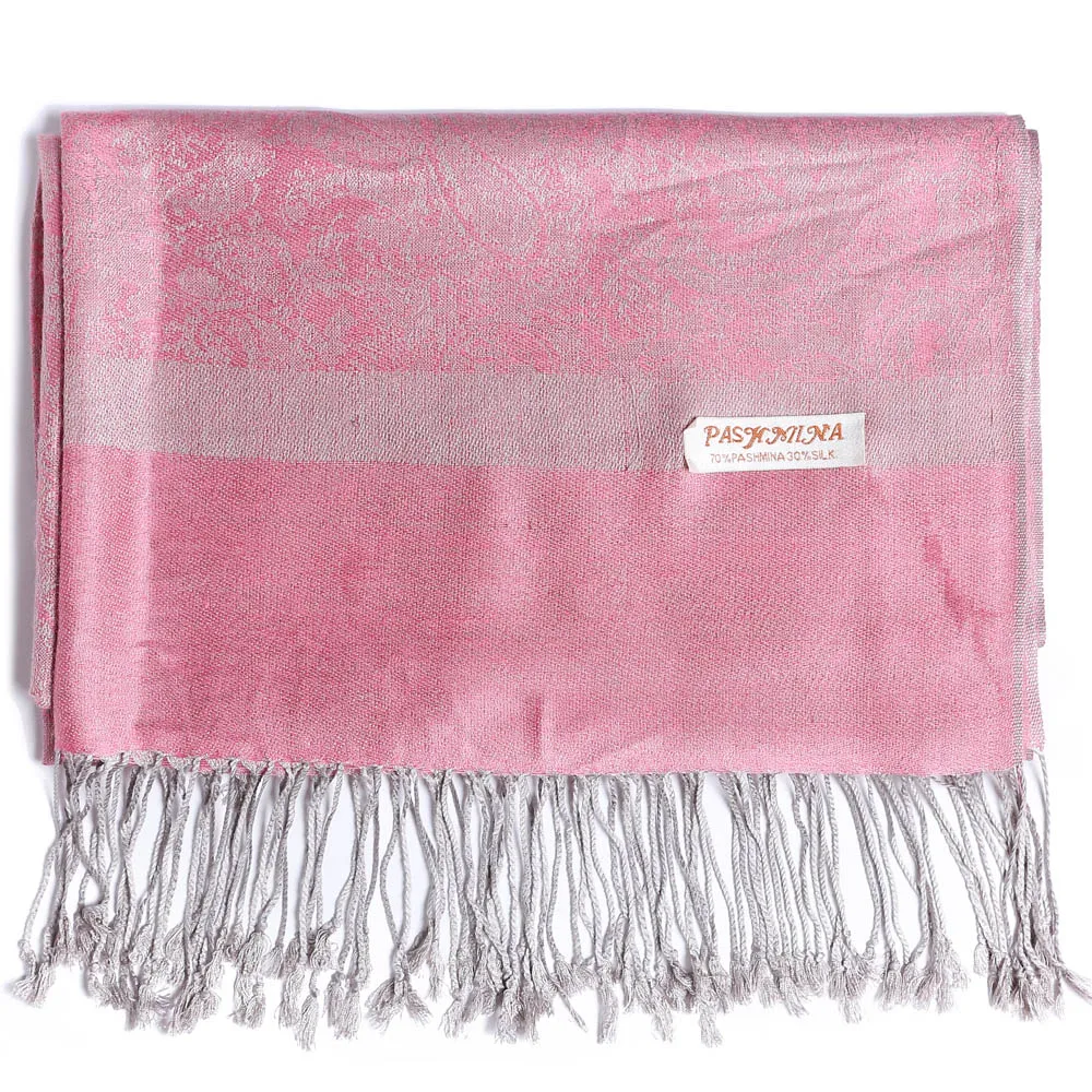 Pashimina Silk Scarf Paisley Jacquard Autumn Warp Winter Shawl Cashmere Hijab Long 2 Tones Soft High Quality Gift Pink Gray |