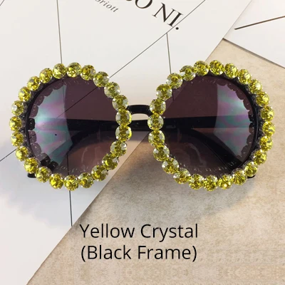 Ralferty увеличенные Круглые Солнцезащитные очки женские роскошные кристаллы и Стразы ручной работы солнцезащитные очки UV400 круглые оттенки женские Oculos G1914 - Цвет линз: Yellow - Black