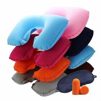 

Inflatable U-Shape Neck Pillow U Shaped Travel Pillow Car Head Neck Rest Air Cushion Flocking Soft PVC Plush Eye Mask Earplug