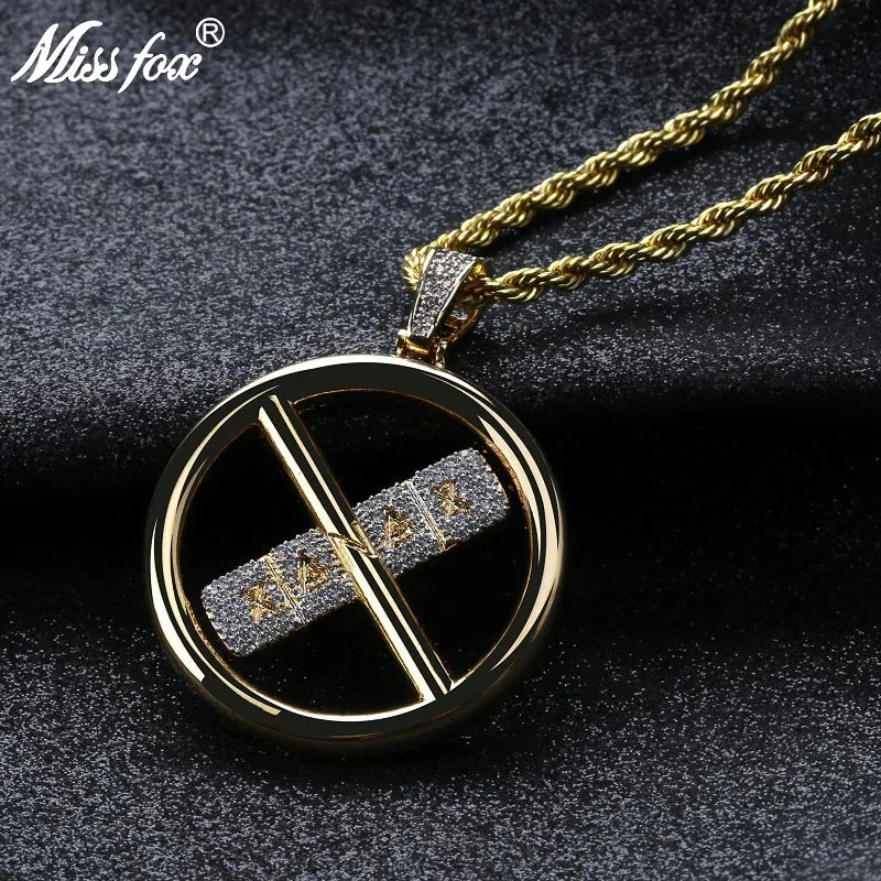 

MISSFOX Hip Hop X ANA X Round Cross Initial Necklace 24K Gold Plated AAA Cubic Zirconia Micro Paved Universe Statement Necklace