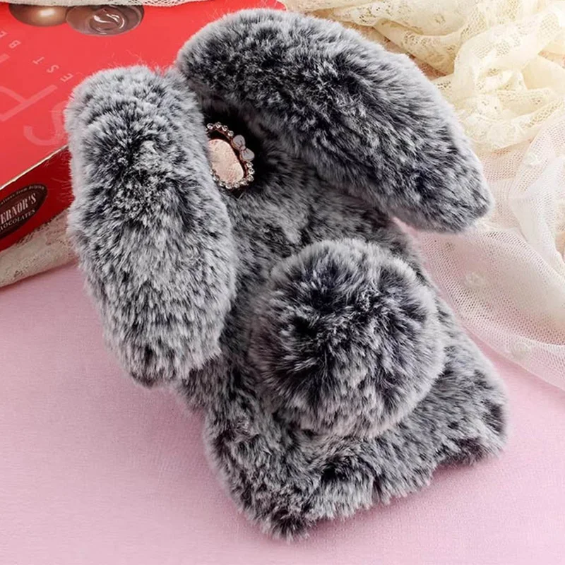 

for Nokia 7 Plus Nokia 3 Nokia X6 5 1 2 6 7 9 8 Siricco Plush Bunny Soft Fur Fluffy Cute 3D Rabbit Ears Diamond Case Cover