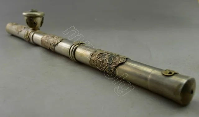 Chinese Collectible Handwork Old Tibetan Silver Dragon Smoking Tool pipe 