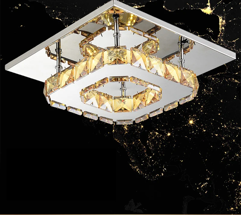 

12W LED Crystal Chandeliers Flush Mount, 1 Light, Modern Transparent Electroplating Stainless Steel